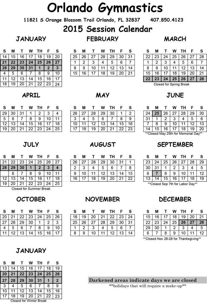 Orlando Gymnastics Calendar